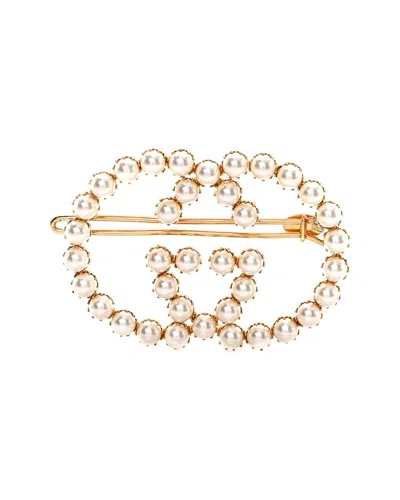 Gucci Metal Pearl Interlocking-g Hair Clip (authentic Pre-loved) In Brown
