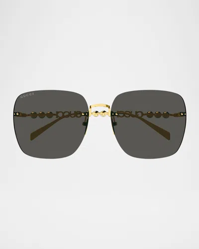 Gucci Metal Rectangle Sunglasses In 001 Gold