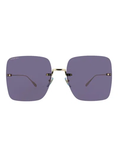 Gucci Metal Square/rectangle Women's Sunglasses - Gg1147s Style In Gold