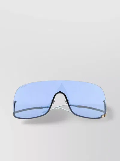 Gucci Metal Sunglasses With Curved Tips And Single Lens In Blue
