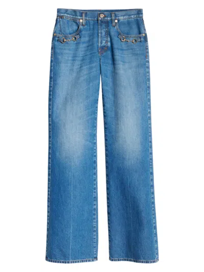 Gucci Metal-button Horsebit Detail Jeans With Ironed Pleats And Button-fly Closure In Blue
