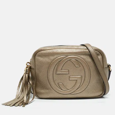 Pre-owned Gucci Metallic Beige Leather Small Soho Disco Crossbody Bag In Sand