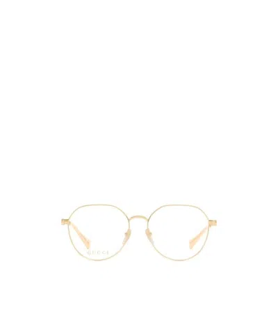 Gucci Metallic-effect Round-frame Glasses In Nude