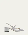 Gucci Metallic Galassia Leather Lady Horsebit Slingback Pumps In Silver