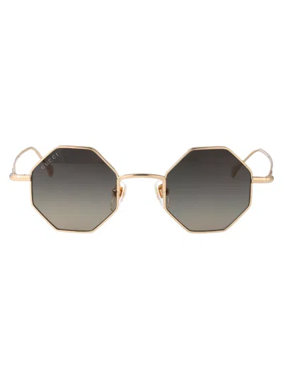Gucci Metallic Gold Grey Sunglasses In Gray