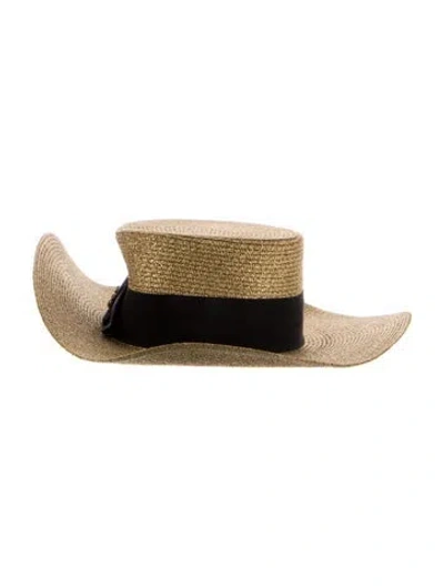 Pre-owned Gucci Metallic Gold Straw Bee Hat  W/tags In Gold/metallic