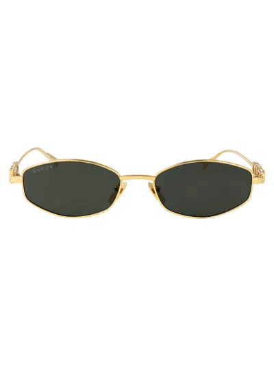 Gucci Metallic Gold Sunglasses In Green