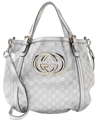 Pre-owned Gucci Metallic Ssima Leather Britt Tote (authentic Pre-loved)