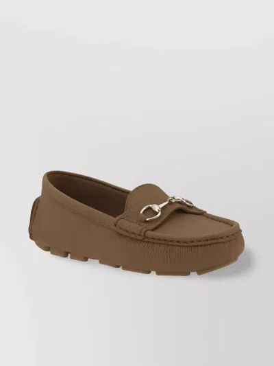 Gucci Metallic Hardware Round Toe Driver Loafers In Brown