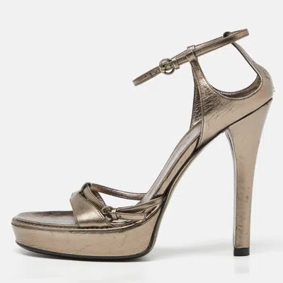 Pre-owned Gucci Metallic Leather Ankle Strap Platform Sandals Size 39