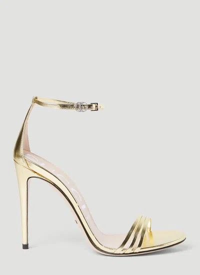Gucci 110mm Metallic Leather Sandals In Gold