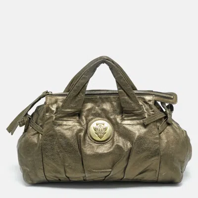 Pre-owned Gucci Metallic Leather Hysteria Satchel In Silver