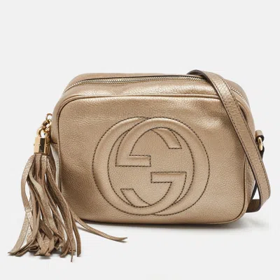Pre-owned Gucci Metallic Leather Small Soho Disco Tassel Shoulder Bag In Silver
