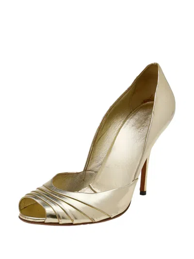 Pre-owned Gucci Metallic Peep-toe Pumps In Gold