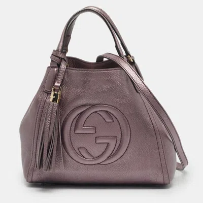 Pre-owned Gucci Metallic Purple Leather Small Soho Working Tote