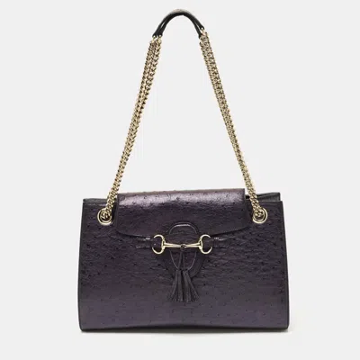 Pre-owned Gucci Metallic Purple Ostrich Large Emily Chain Shoulder Bag