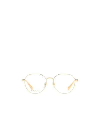 Gucci Metallic Round-frame Glasses In Nude