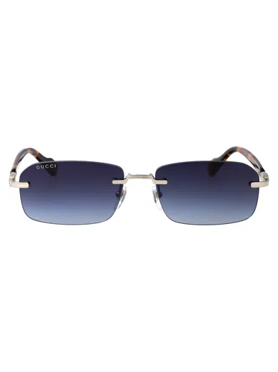 Gucci Metallic Silver Havana Sunglasses In Blue