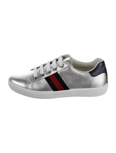 Pre-owned Gucci Babies' Metallic Silver Leather Sneakers