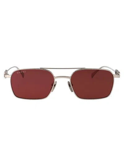 Gucci Metallic Silver Sunglasses In Brown