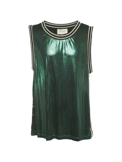 Pre-owned Gucci Metallic-effect Sleeveless Tank Top In Green