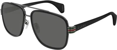 Pre-owned Gucci Men's Sunglasses Gg0448s 001 Black Frame/grey Lens 58mm In Gray