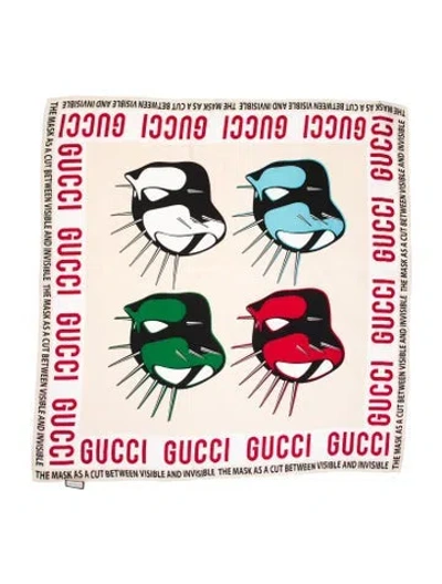 Pre-owned Gucci Mherry Fittizio Silk Scarf W/ Tags In Neutral