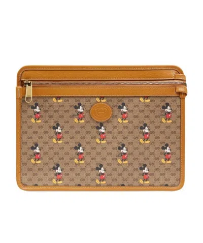 Gucci Mickey Mouse Printed Handbag In Brown