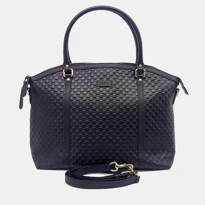 Pre-owned Gucci Micro Cima Line Black Leather Tote And Shoulder Bag (449657)