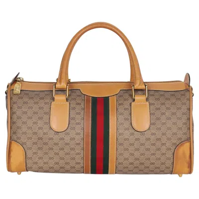 Pre-owned Gucci Micro Gg Boston Bag Satchel With Gold Hardware, Made In Italy In Brown