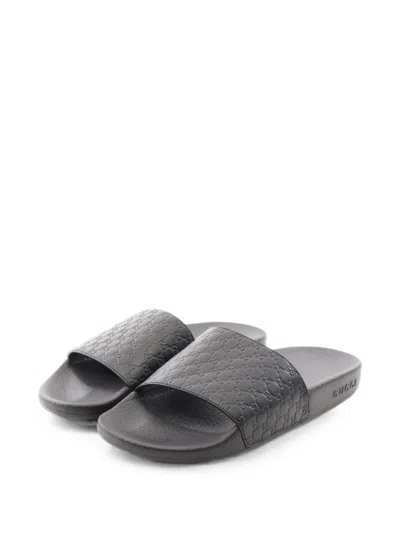 Pre-owned Gucci Micro Gg Ssima Slide Sandals In Black