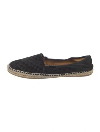 Pre-owned Gucci Micro Gg Monogram Suede Espadrilles In Black