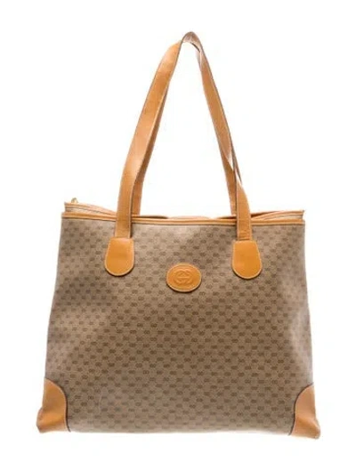 Pre-owned Gucci Micro Gg Monogram Tote In Neutral
