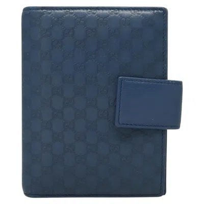 Pre-owned Gucci Micro Ssima Blue Leather Wallet  ()
