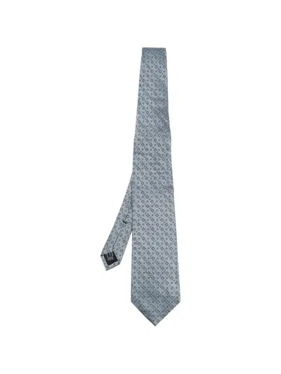 Pre-owned Gucci Micro Motif Jacquard Tie In Gray