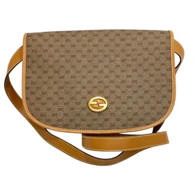 Pre-owned Gucci Microssima Beige Brown Pvc Leather Shoulder Bag () In Multi