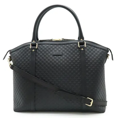 Pre-owned Gucci Microssima Black Micro Gg Leather Shoulder Bag Tote Bag ()