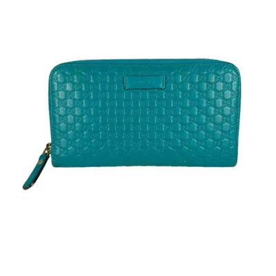 Pre-owned Gucci Microssima Blue Leather Long Wallet (bi-fold) ()