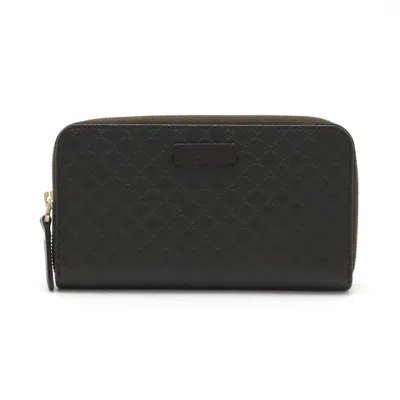 Pre-owned Gucci Microssima Dark Brown Micro Gg Leather Long Wallet (bi-fold) ()