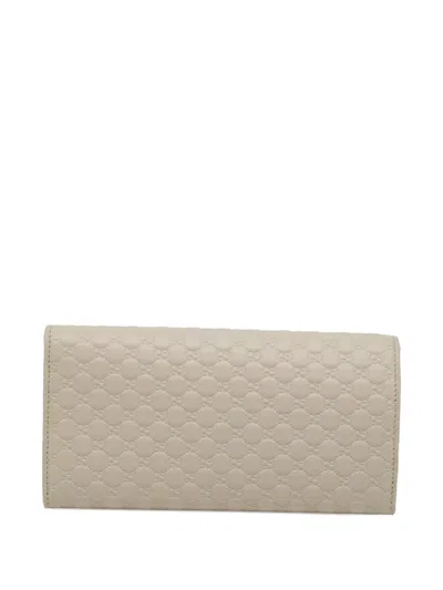 Pre-owned Gucci Microssima Embossed-leather Wallet In Neutral