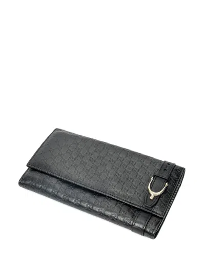 Pre-owned Gucci Microssima Flap Wallet In Black