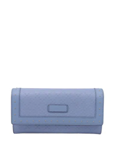 Pre-owned Gucci Microssima Flap Wallet In Blue