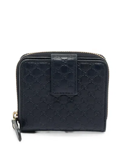Pre-owned Gucci Microssima French Wallet In Blue
