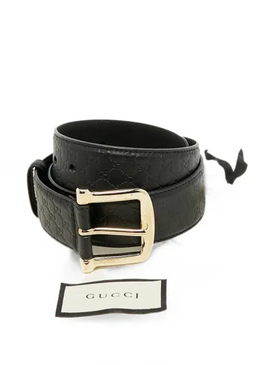 Pre-owned Gucci Microssima Leather Belt In Black