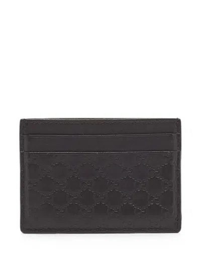 Pre-owned Gucci Microssima Leather Card Holder In Brown