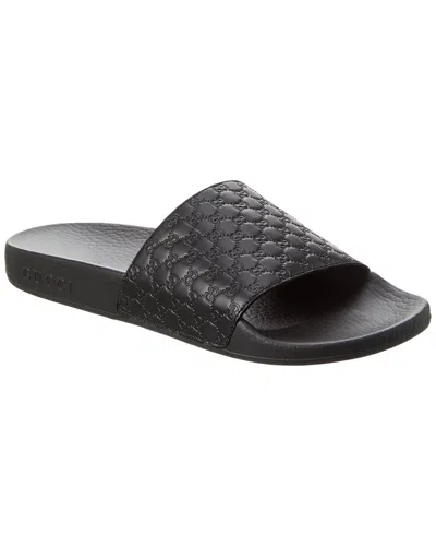 Gucci Microssima Leather Slide In Black