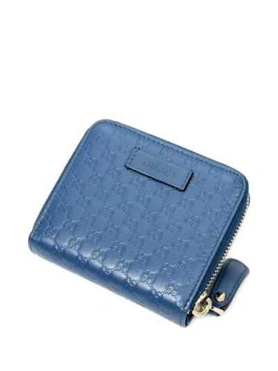 Pre-owned Gucci Microssima Leather Small Bifold Wallet In Blue