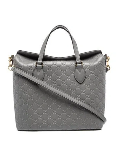 Pre-owned Gucci Microssima Linea A Fold-over Tote In Gray