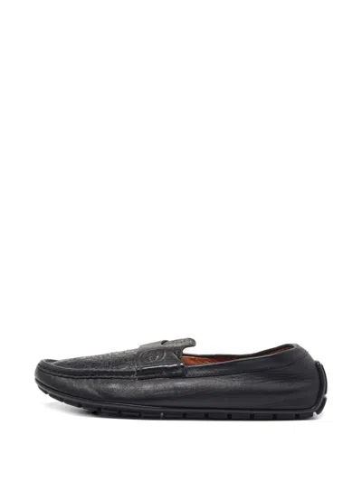 Pre-owned Gucci Microssima Loafers In Black