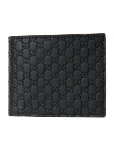 Pre-owned Gucci Microssima Pattern Embossed Leather Wallet In Black